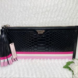 Victoria’s Secret Black Croco Clutch Tassle NEW